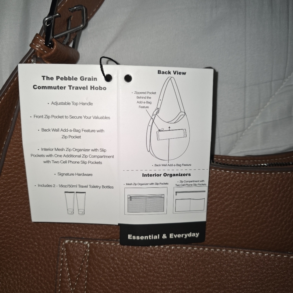 Max Studio XL Pebble Grain Commuter Travel Hobo Bag in Cognac Color - Picture 10 of 16